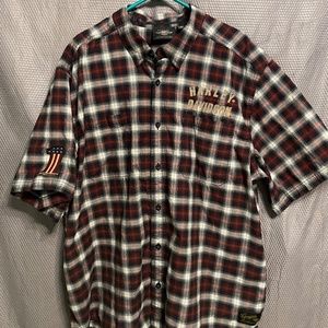 Harley-Davidson Men’s Plaid Casual Button Down Shirt Sleeve Patch Front Logo 3XL